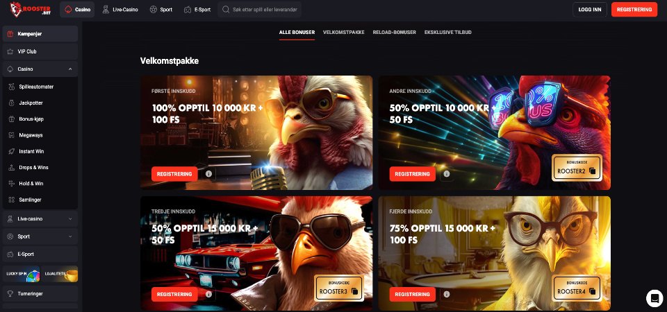 Bonuser og kampanjer Rooster.Bet