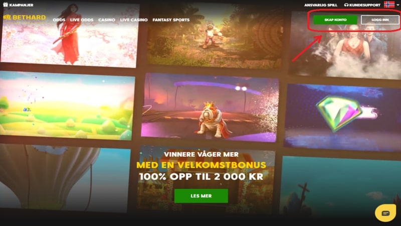 Steg 1 Trykk på logg inn knappen på nettkasinoet