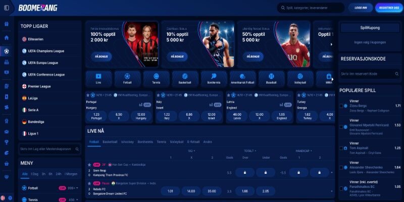 Skjermbilde av Boomerang Bet sportsside