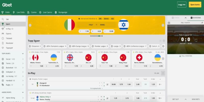 Skjermbilde av Qbet sportsside