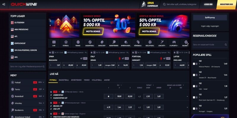 Skjermbilde av Quickwin sportsside