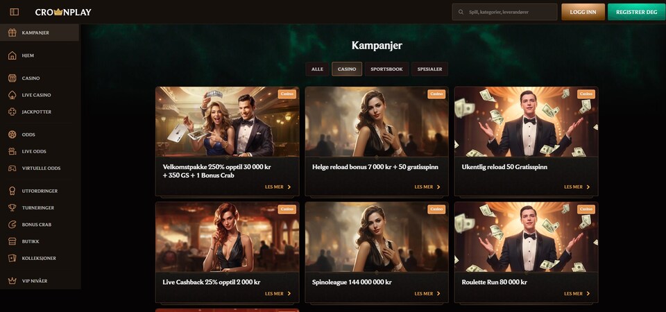 Bonussiden på Crown Play Casino-nettstedet