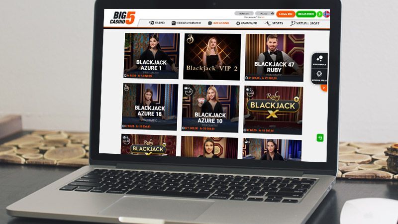 Big5 Casino spillside på bærbar PC-skjermen