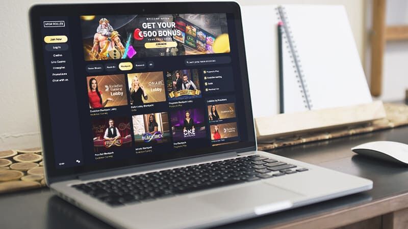 Highroller Casino spillside på bærbar PC-skjermen