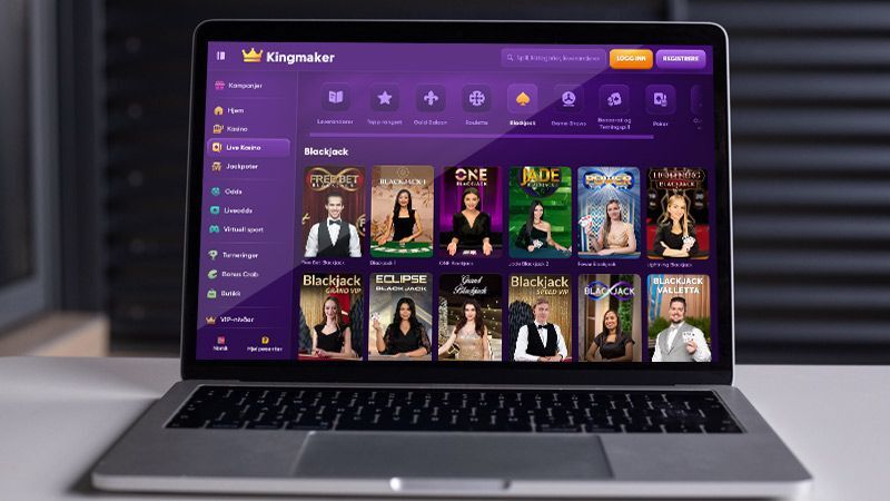 Kingmaker Casino spillside på bærbar PC-skjermen