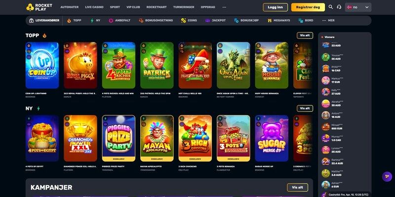 Skjermbilde av kasinoet på RocketPlay