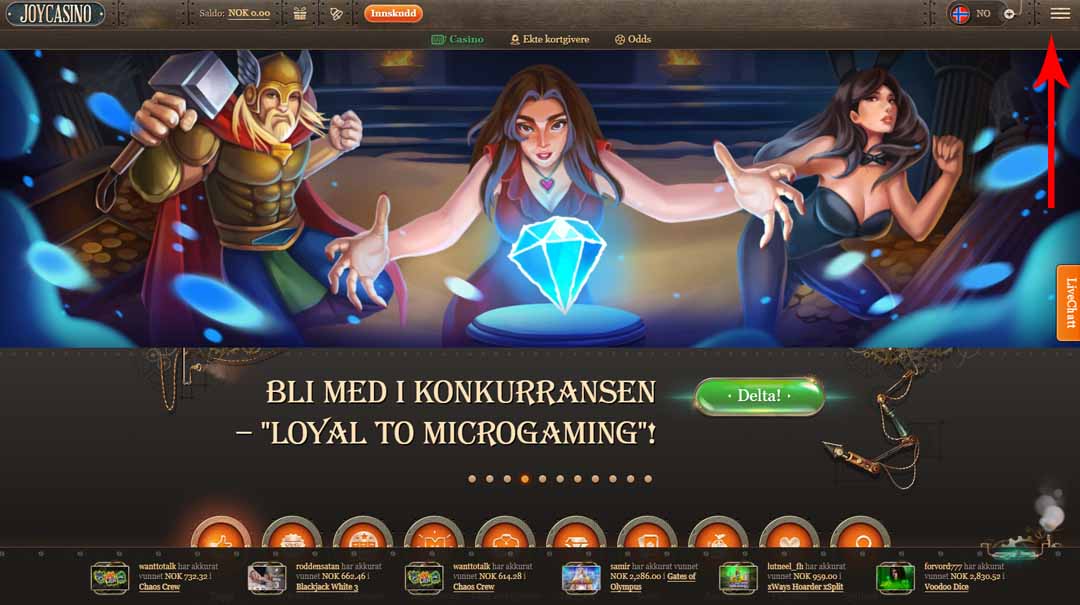 Steg 2 Åpne menyen i nettkasinoet