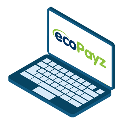 Laptop med ecoPayz logo på skjermen