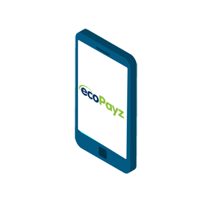 Mobiltelefon med ecoPayz logo på skjermen