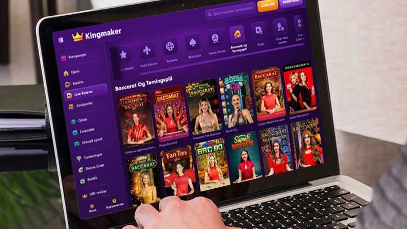 Kingmaker Casino spillside på bærbar PC-skjermen