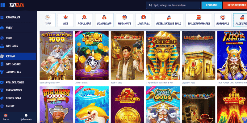 Skjermbilde av TikiTaka casino-siden