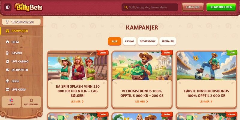 Skjermbilde av bookmakerens kampanjeside BillyBets