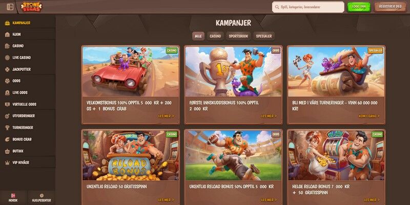 Skjermbilde av bookmakerens kampanjeside Stonevegas