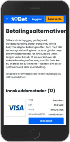 Mobilskjermbilde av 30Bet-innskuddsiden