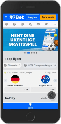 Skjermbilde av sportssiden