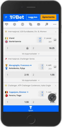 Skjermbilde av sportssiden