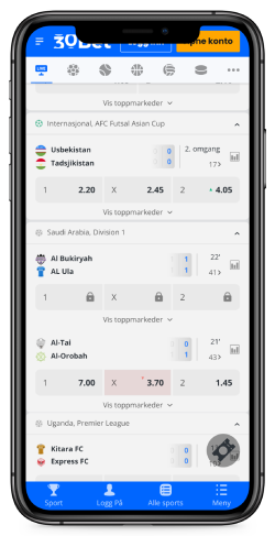 Skjermbilde av sportssiden
