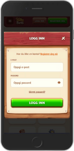 Skjermbilde av registreringssiden