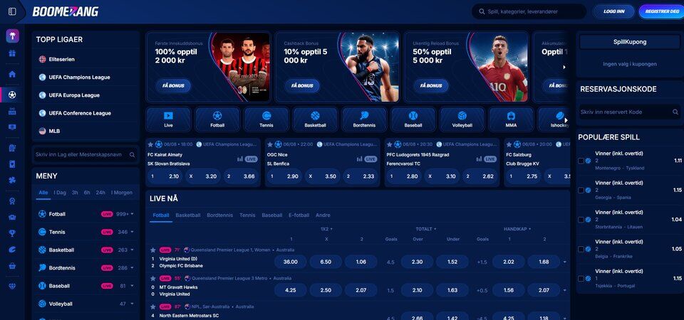 Bilde av sportsiden til Boomerang Bet