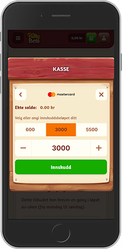 Mobilskjermbilde av BillyBet-innskuddssiden