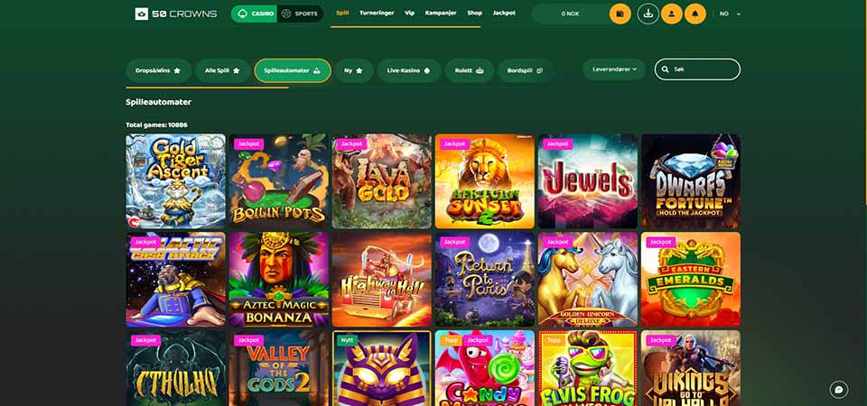 Skjermbilde av 50 crowns casino-siden