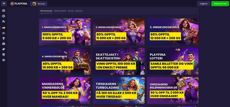 Skjermbilde av Playfina-bonussiden