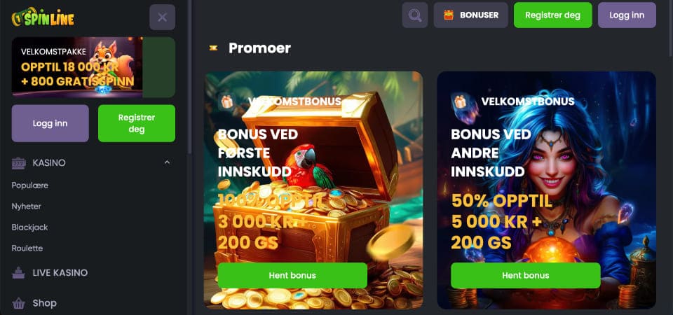 Skjermbilde av Spinline-kampanjesiden