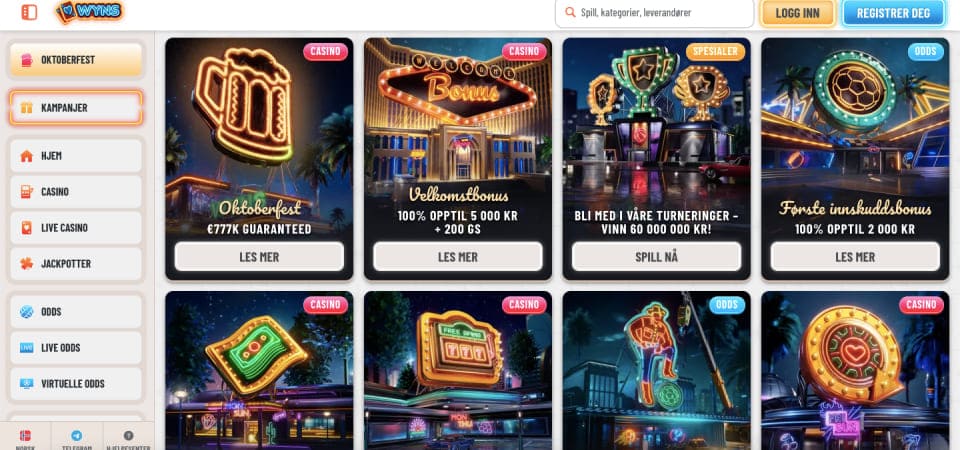 Skjermbilde av Wyns Casinos bonusside