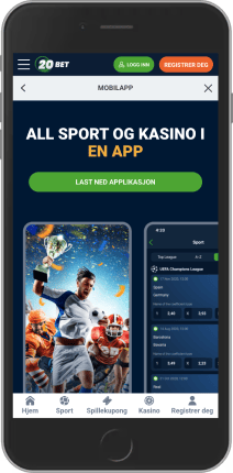 Mobilskjermbilde av 20Bet-appsiden