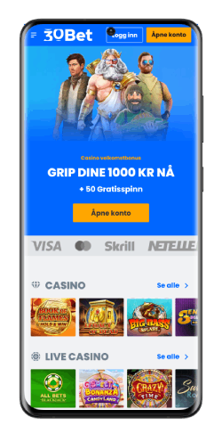 Mobilskjermbilde av 30bet-hovedsiden