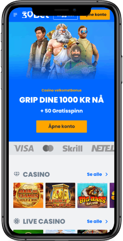 Mobilskjermbilde av 30bet-hovedsiden IOS