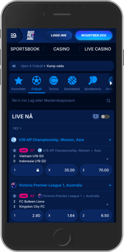 Mobilskjermbilde av Boomerang Bets liveside