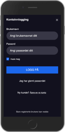 Mobilskjermbilde av Pribet-innloggingssiden