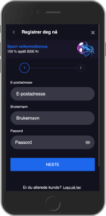 Mobilskjermbilde av Pribet-registreringssiden