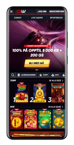 Mobilskjermbilde av Quickwin-hovedsiden