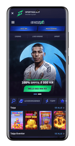 Mobilskjermbilde av Sportaza-hovedsiden