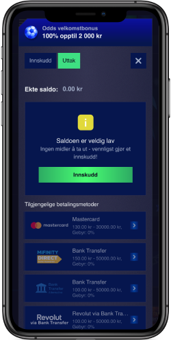 Mobilskjermbilde av Sportaza-uttakssiden