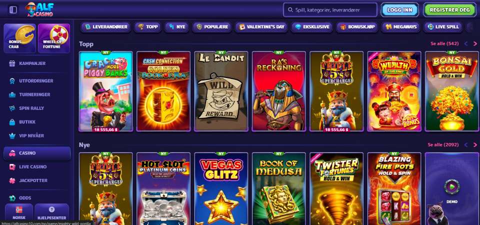 Skjermbilde av alfcasino-siden