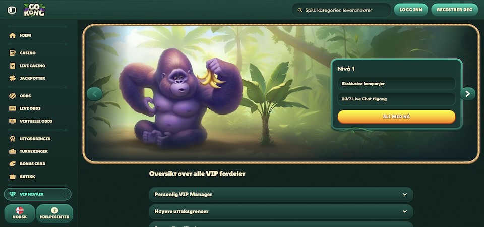 Skjermbilde av GoKong VIP-programmet
