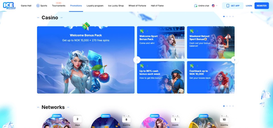 Skjermbilde av Ice Casino-kampanjesiden