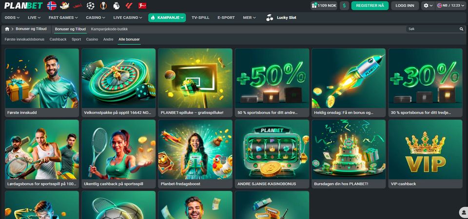 Skjermbilde av PLANBET-bonussiden