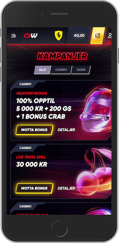 Mobilskjermbilde av QuickWin-bonuser side