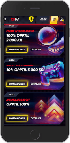 Mobilskjermbilde av QuickWin-bonuser alternativer