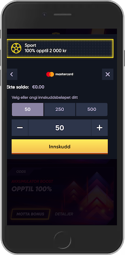 Mobilskjermbilde av QuickWin-innskuddet