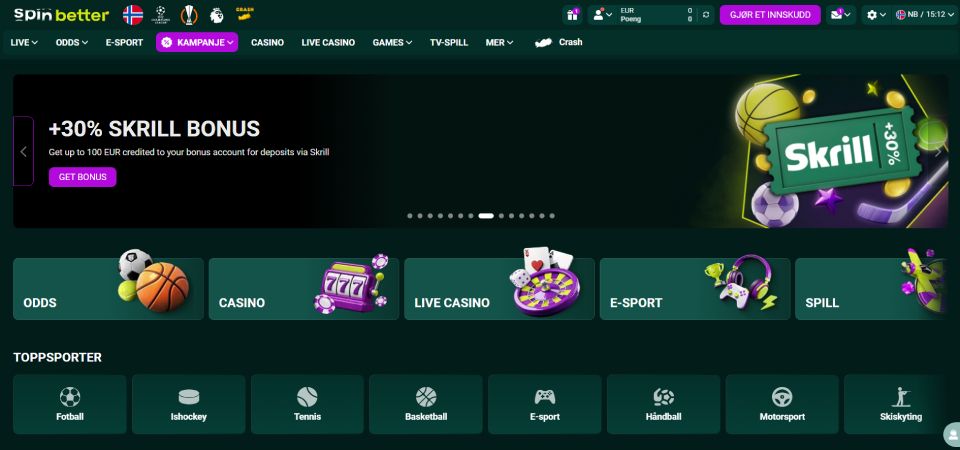 skjermbilde av spinbetter-kampanjesiden