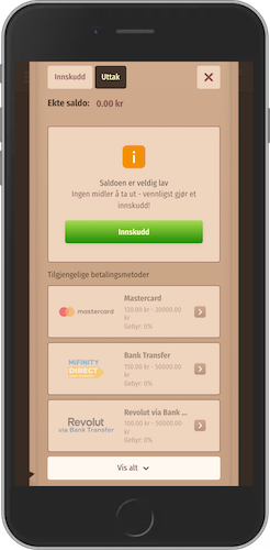 Mobilskjermbilde av StoneVegas Uttaksmetoder