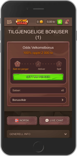 Mobilskjermbilde av StoneVegas-bonusstatusen