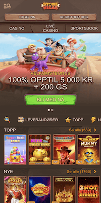 Mobilskjermbilde av Stonevegas-nettsiden