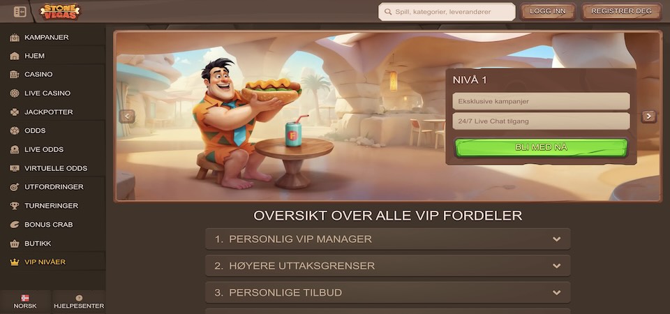 Skjermbilde av Stonevegas VIP-programmet