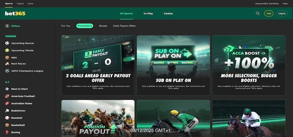 Skjermbilde av bet365-bonussiden